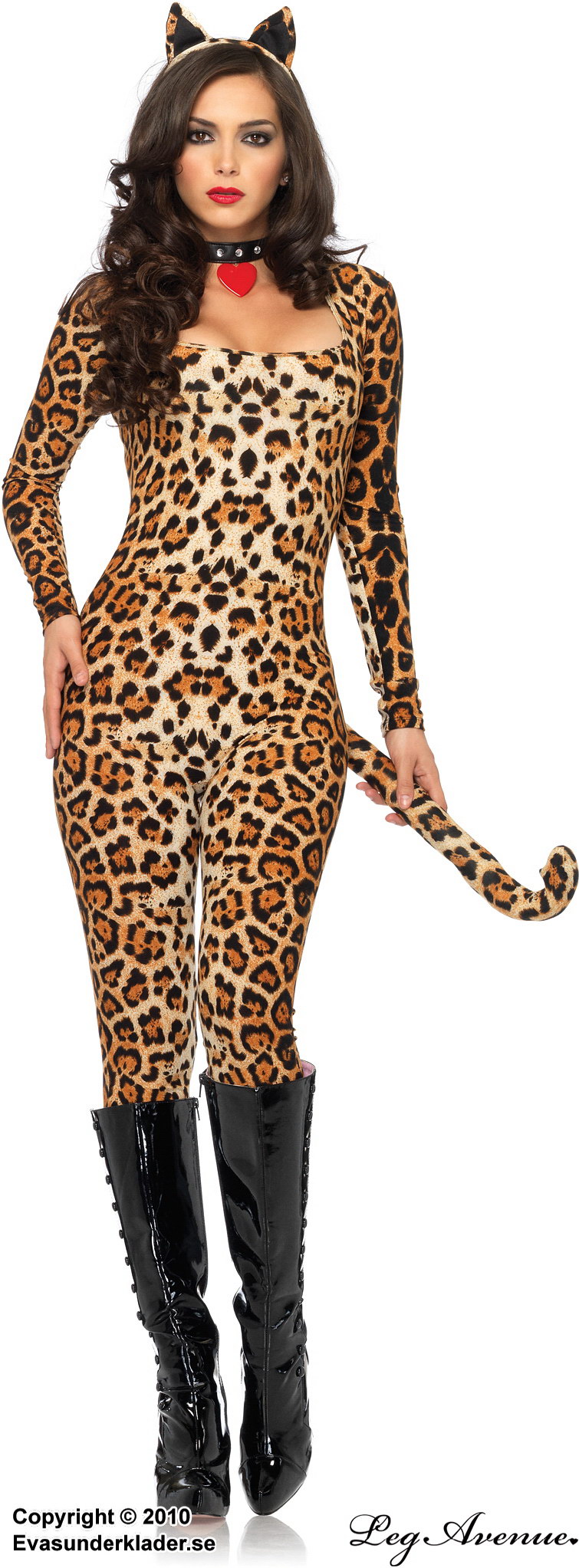 Puma, Kostüm-Body, lange Ärmel, Schlüsselloch, Schwanz, Tiermotiv Druck
